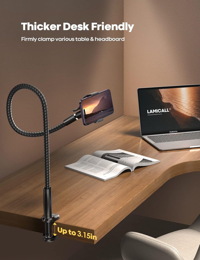 Lamicall Gooseneck Phone Holder Bed - [Nylon Braided] Flexible Arm, 38inch Overall Length, 360 Adjustable Clamp Clip, Overhead Cell Phone Mount Stand for Bed, Desk, 4-7” Cellphone - Image 4